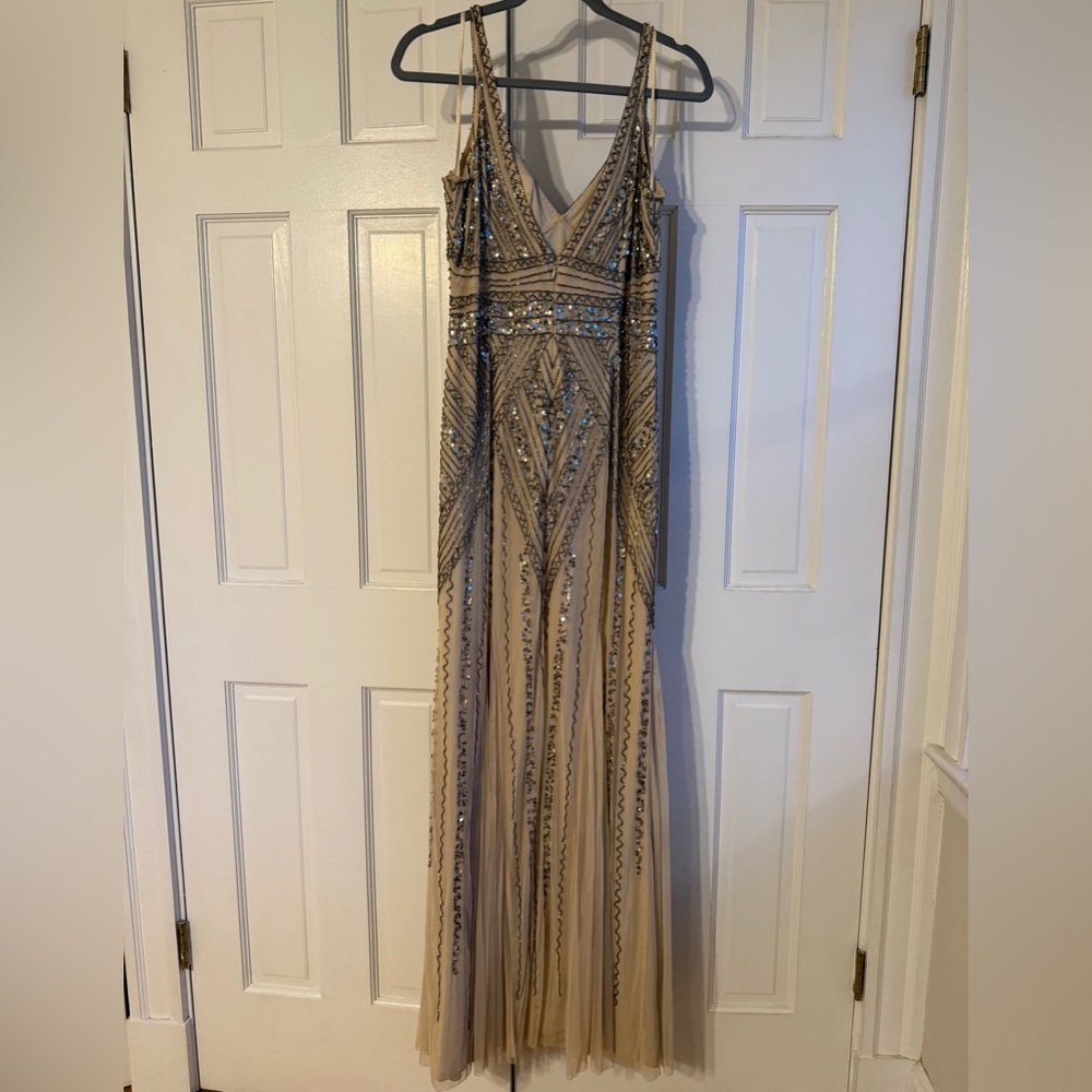 MARINA Beaded Sequin Dress in Cream and Silver
